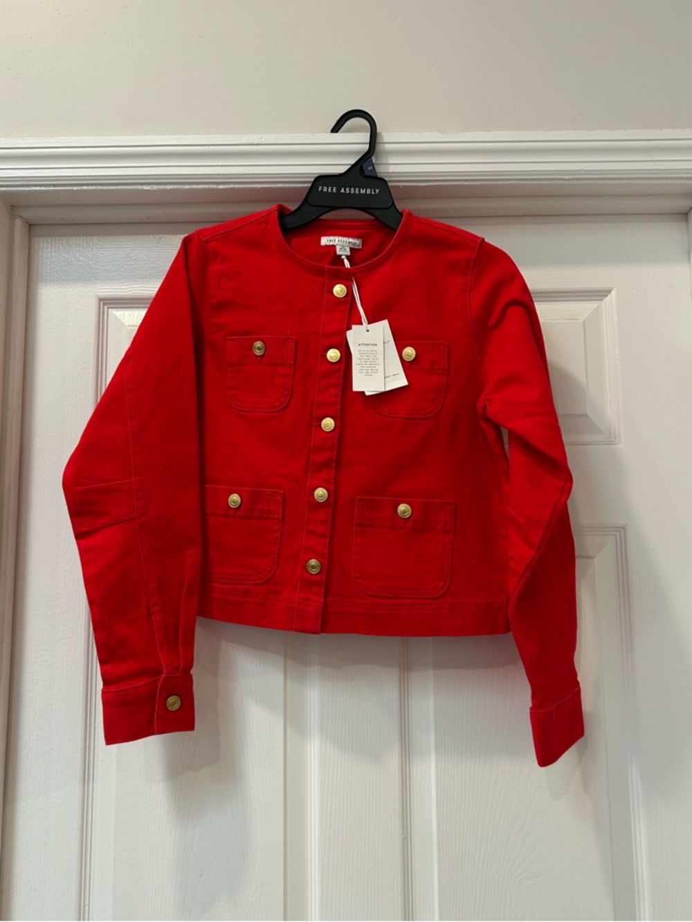 Free Assembly Women's Red Collarless Denim Jacket Size XS - Picture 5 of 8